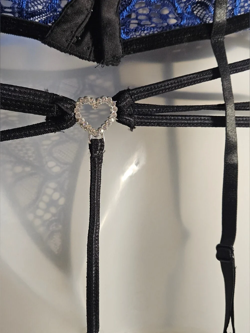 Women's Blue Lace Strappy Lingerie Set by